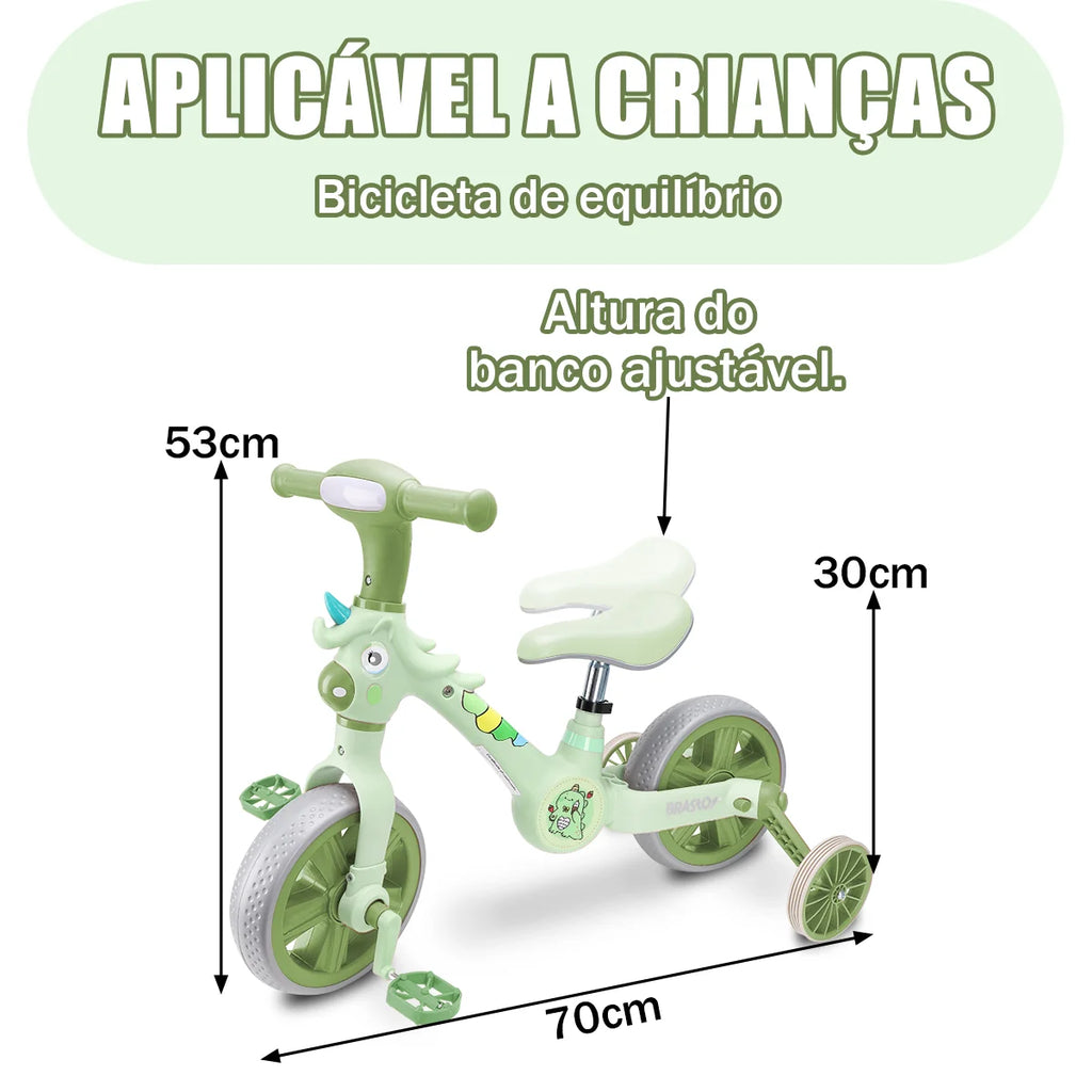 Bicicleta infantil 3 em 1 Bicicleta Triciclo e Bicicleta Sem Pedais com Efeitos Sonoros e Luminosos