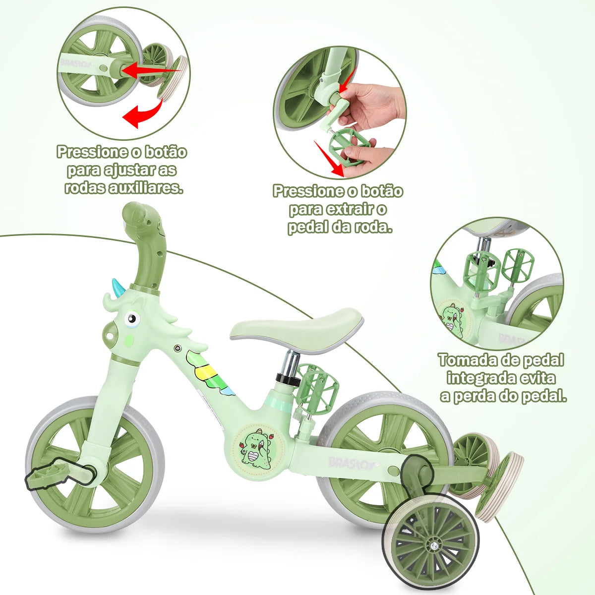 Bicicleta infantil 3 em 1 Bicicleta Triciclo e Bicicleta Sem Pedais com Efeitos Sonoros e Luminosos