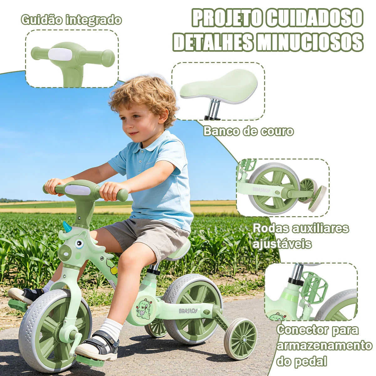 Bicicleta infantil 3 em 1 Bicicleta Triciclo e Bicicleta Sem Pedais com Efeitos Sonoros e Luminosos