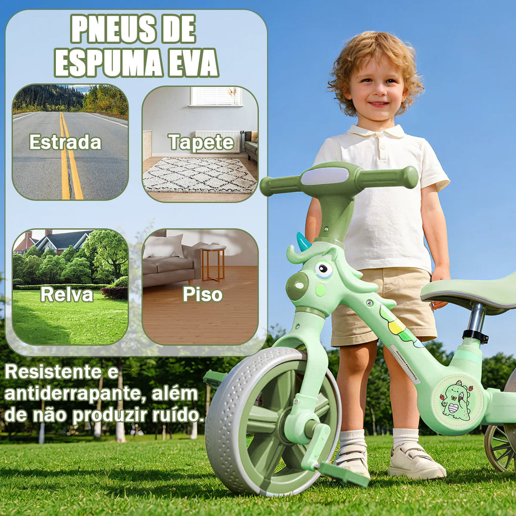 Bicicleta infantil 3 em 1 Bicicleta Triciclo e Bicicleta Sem Pedais com Efeitos Sonoros e Luminosos