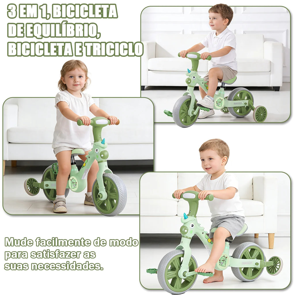 Bicicleta infantil 3 em 1 Bicicleta Triciclo e Bicicleta Sem Pedais com Efeitos Sonoros e Luminosos