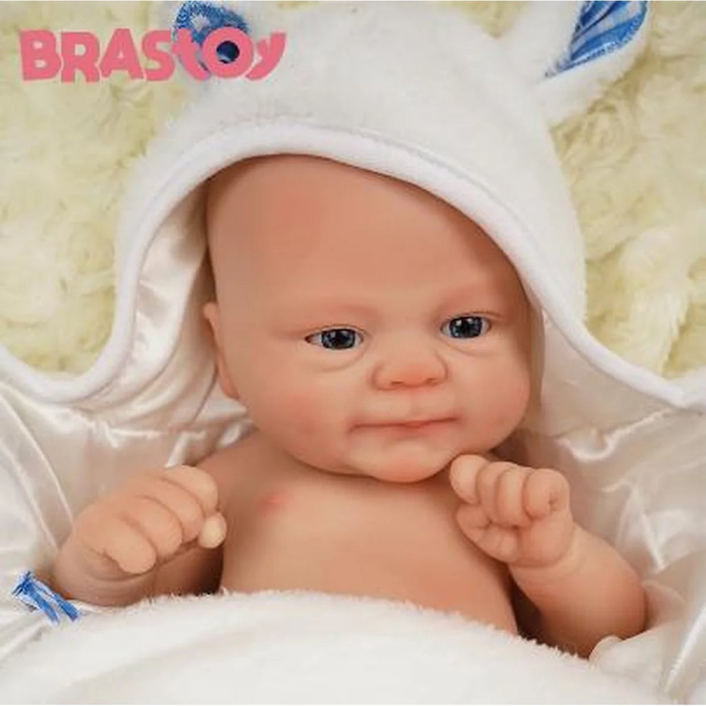 Boneco Bebê Reborn Brastoy Silicone Sólido 40cm Pode Tomar Banho Kit Acessórios Chupeta Fralda Mamadeira Pelúcia Certidão