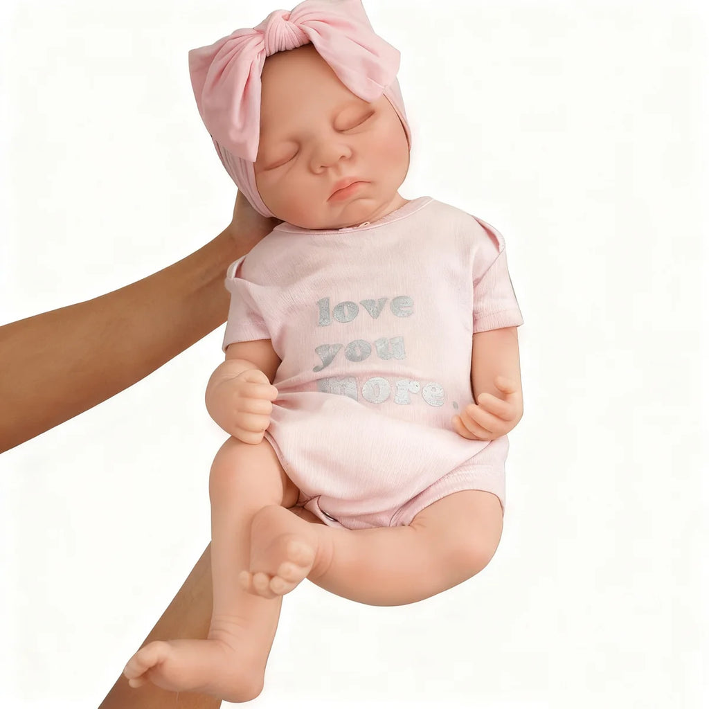 Bebê Reborn Boneca 48cm Silicone Sólido Menina Conjunto de Roupa Chupeta Mamadeira Pelúcia Fralda e Certidão