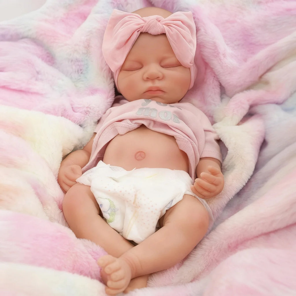 Bebê Reborn Boneca 48cm Silicone Sólido Menina Conjunto de Roupa Chupeta Mamadeira Pelúcia Fralda e Certidão