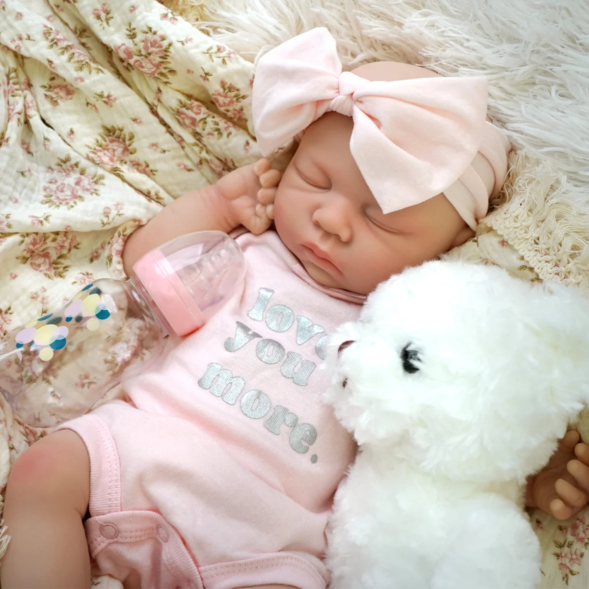 Bebê Reborn Boneca 48cm Silicone Sólido Menina Conjunto de Roupa Chupeta Mamadeira Pelúcia Fralda e Certidão