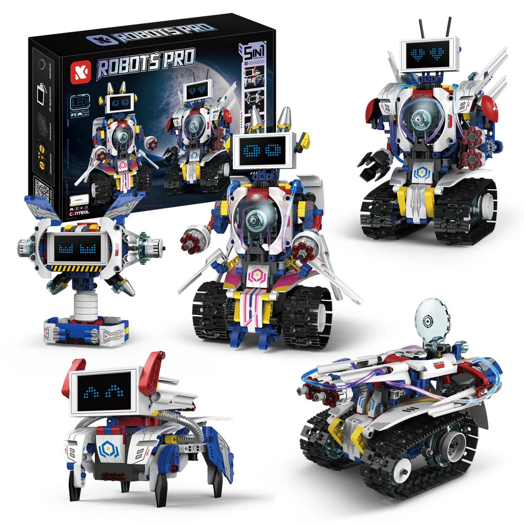Robô de Brinquedo Controle Remoto Robótica 5 em 1 603 peças Transformes Bloco de Montar Puzzle Monte e Desmonte Kit Completo