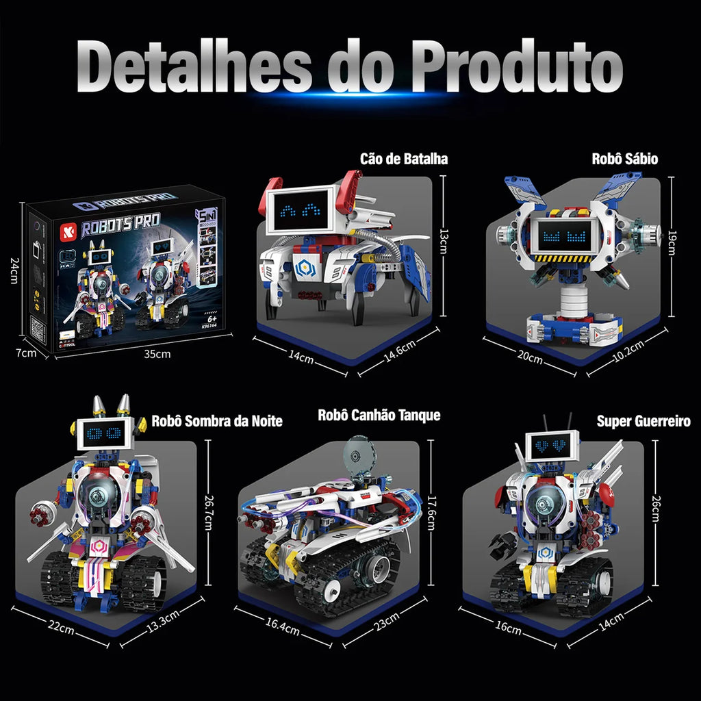 Robô de Brinquedo Controle Remoto Robótica 5 em 1 603 peças Transformes Bloco de Montar Puzzle Monte e Desmonte Kit Completo