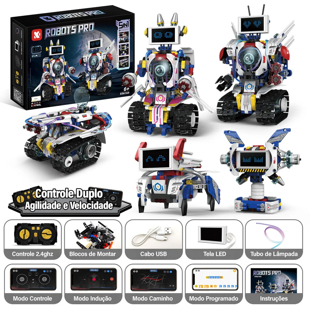 Robô de Brinquedo Controle Remoto Robótica 5 em 1 603 peças Transformes Bloco de Montar Puzzle Monte e Desmonte Kit Completo