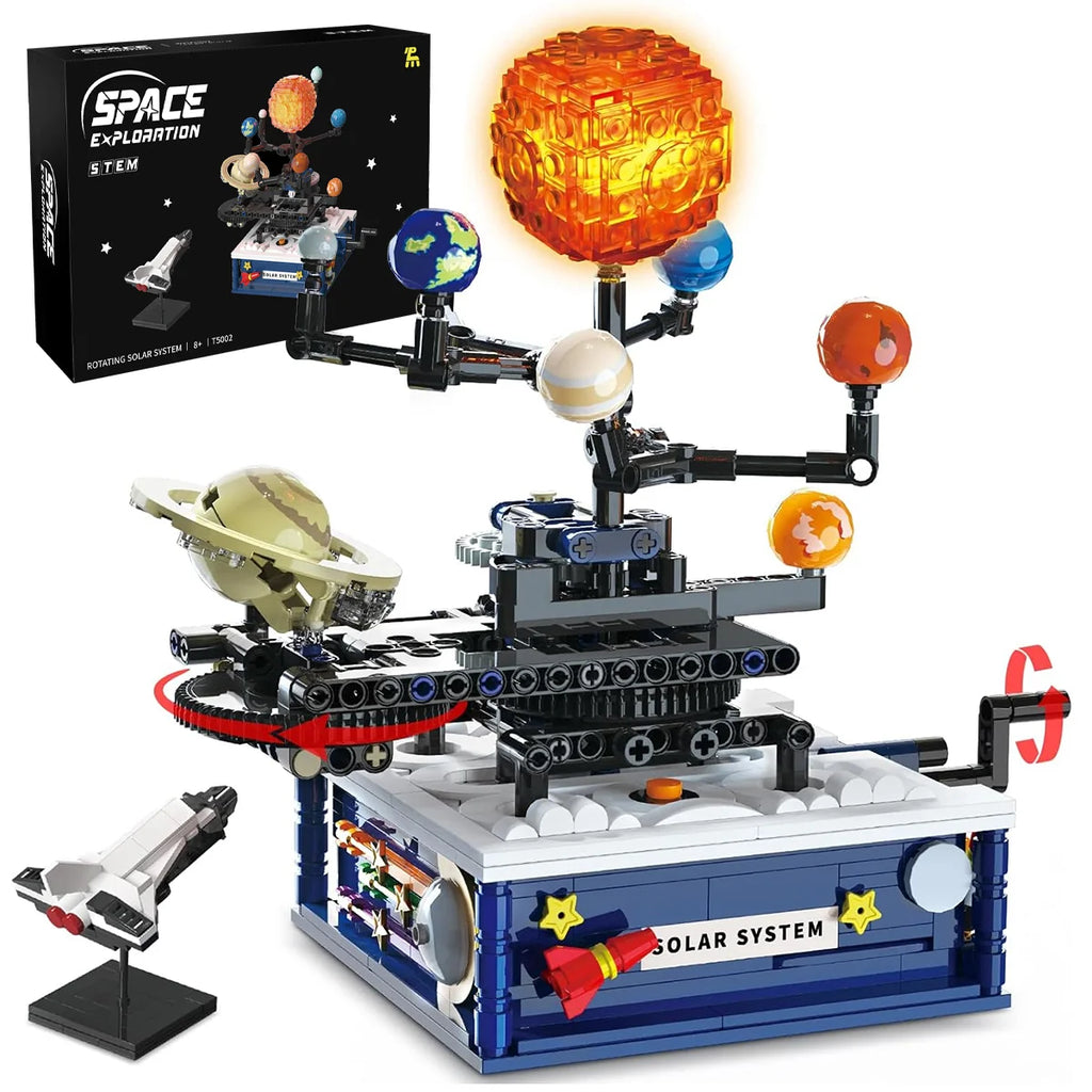 Bloco de Montar Giratório do Sistema Solar Kit Planetário com Luzes 775 peças Encaixe Brinquedo Educativo Infantil de Planetas Espaço