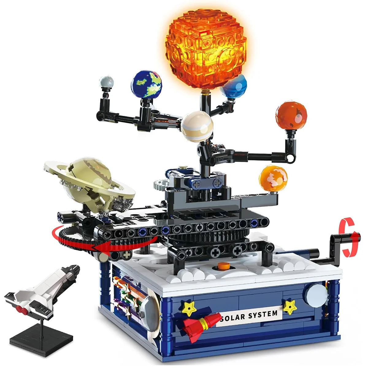 Bloco de Montar Giratório do Sistema Solar Kit Planetário com Luzes 775 peças Encaixe Brinquedo Educativo Infantil de Planetas Espaço