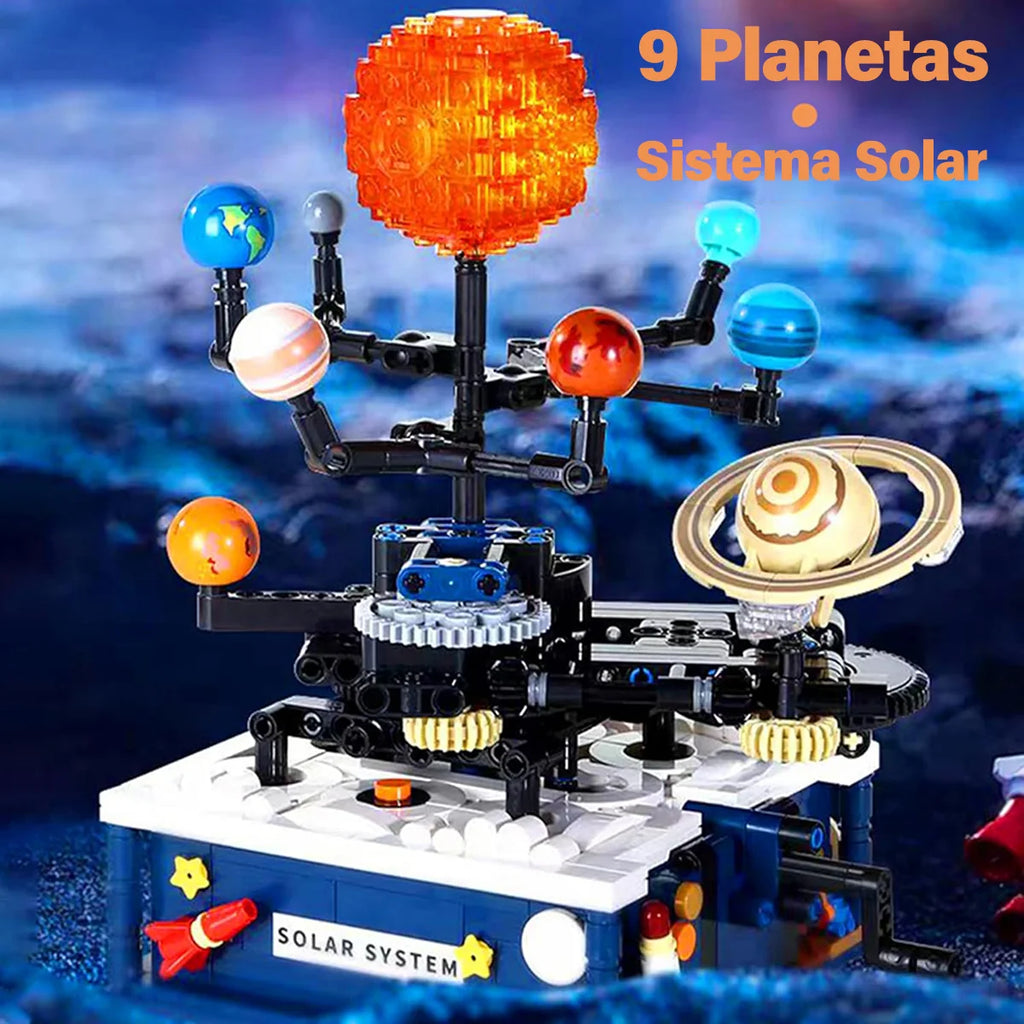 Bloco de Montar Giratório do Sistema Solar Kit Planetário com Luzes 775 peças Encaixe Brinquedo Educativo Infantil de Planetas Espaço