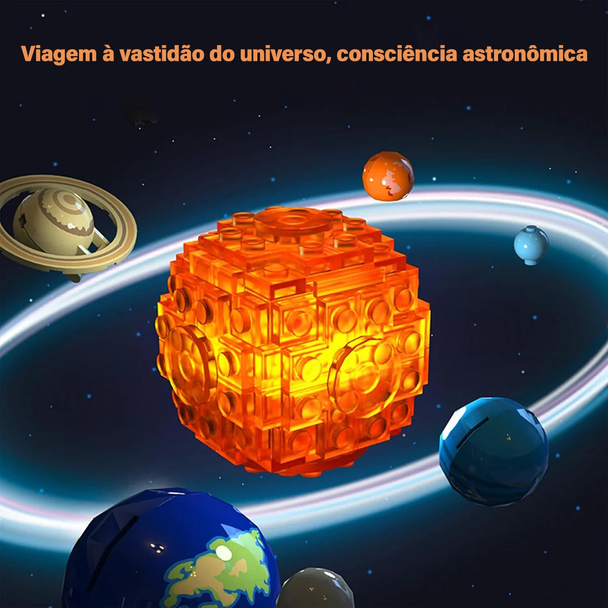 Bloco de Montar Giratório do Sistema Solar Kit Planetário com Luzes 775 peças Encaixe Brinquedo Educativo Infantil de Planetas Espaço