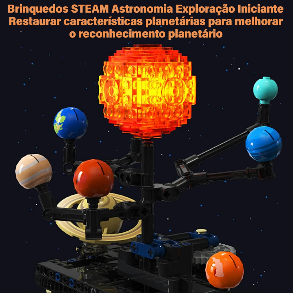 Bloco de Montar Giratório do Sistema Solar Kit Planetário com Luzes 775 peças Encaixe Brinquedo Educativo Infantil de Planetas Espaço