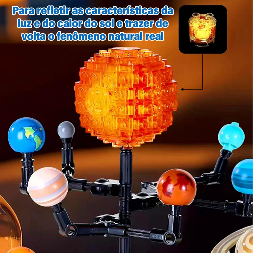 Bloco de Montar Giratório do Sistema Solar Kit Planetário com Luzes 775 peças Encaixe Brinquedo Educativo Infantil de Planetas Espaço