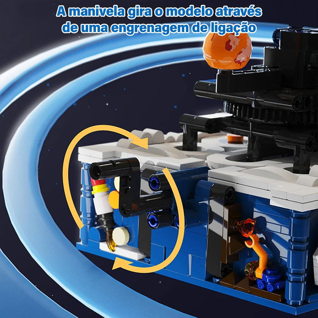 Bloco de Montar Giratório do Sistema Solar Kit Planetário com Luzes 775 peças Encaixe Brinquedo Educativo Infantil de Planetas Espaço