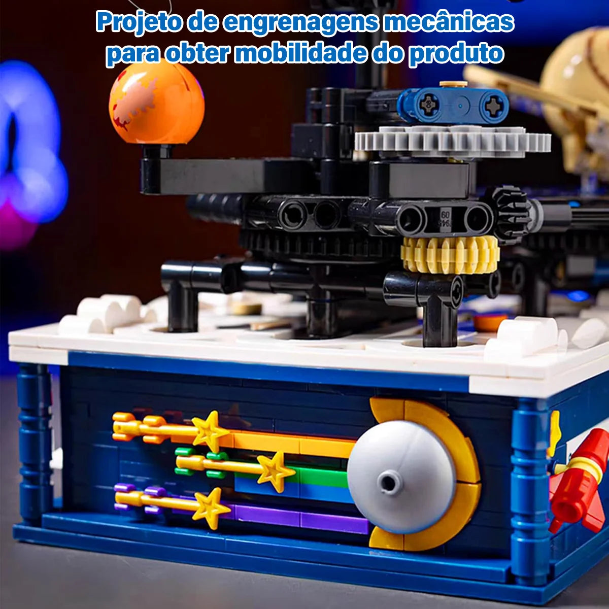 Bloco de Montar Giratório do Sistema Solar Kit Planetário com Luzes 775 peças Encaixe Brinquedo Educativo Infantil de Planetas Espaço