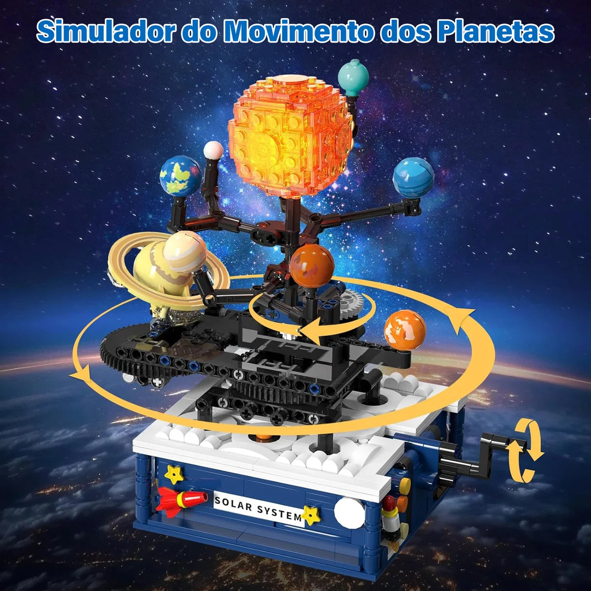 Bloco de Montar Giratório do Sistema Solar Kit Planetário com Luzes 775 peças Encaixe Brinquedo Educativo Infantil de Planetas Espaço