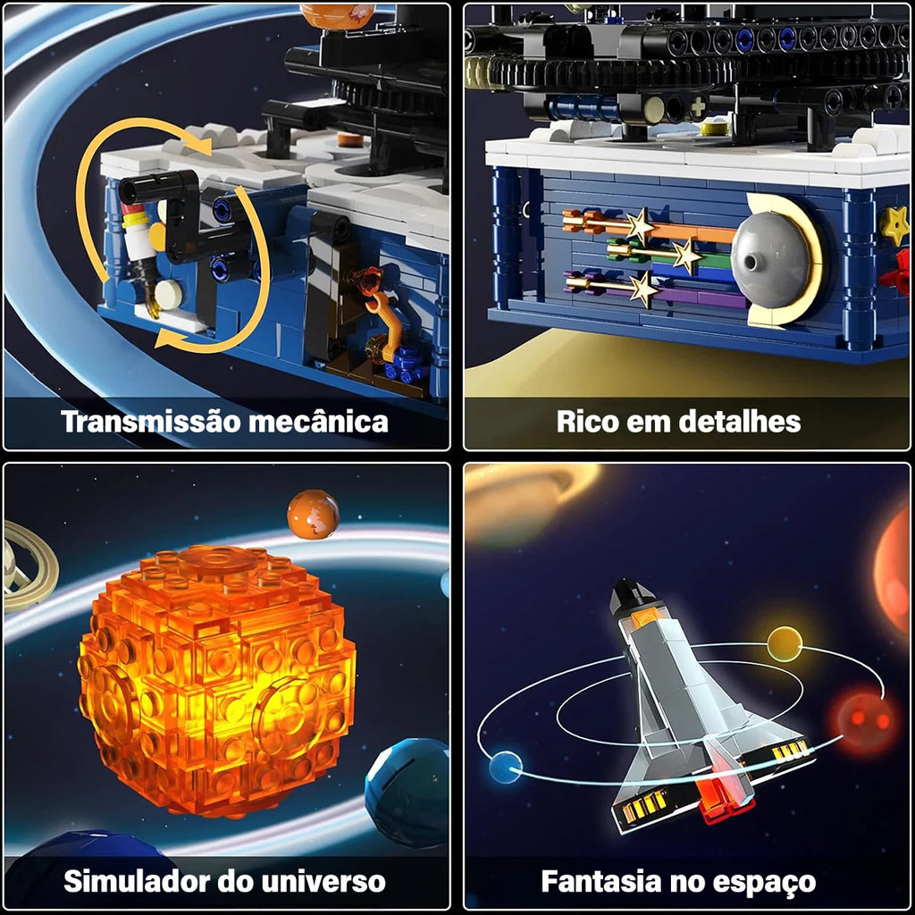 Bloco de Montar Giratório do Sistema Solar Kit Planetário com Luzes 775 peças Encaixe Brinquedo Educativo Infantil de Planetas Espaço