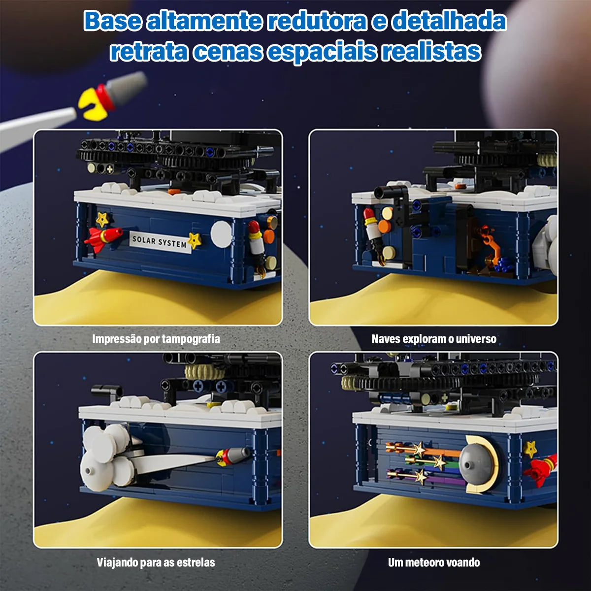 Bloco de Montar Giratório do Sistema Solar Kit Planetário com Luzes 775 peças Encaixe Brinquedo Educativo Infantil de Planetas Espaço