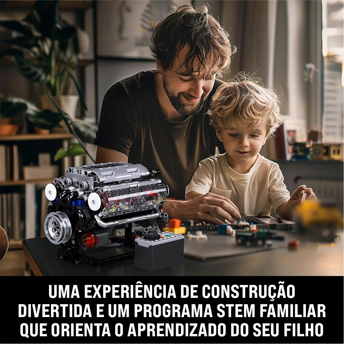 Bloco de montar de Encaixe Motor V8 Carro Esportivo 535 Peças Brinquedo Educativo de Construção P Crianças e Adultos