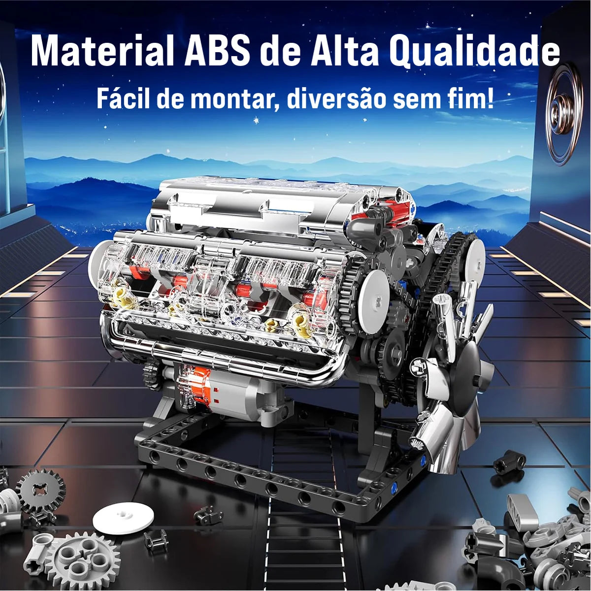 Bloco de montar de Encaixe Motor V8 Carro Esportivo 535 Peças Brinquedo Educativo de Construção P Crianças e Adultos
