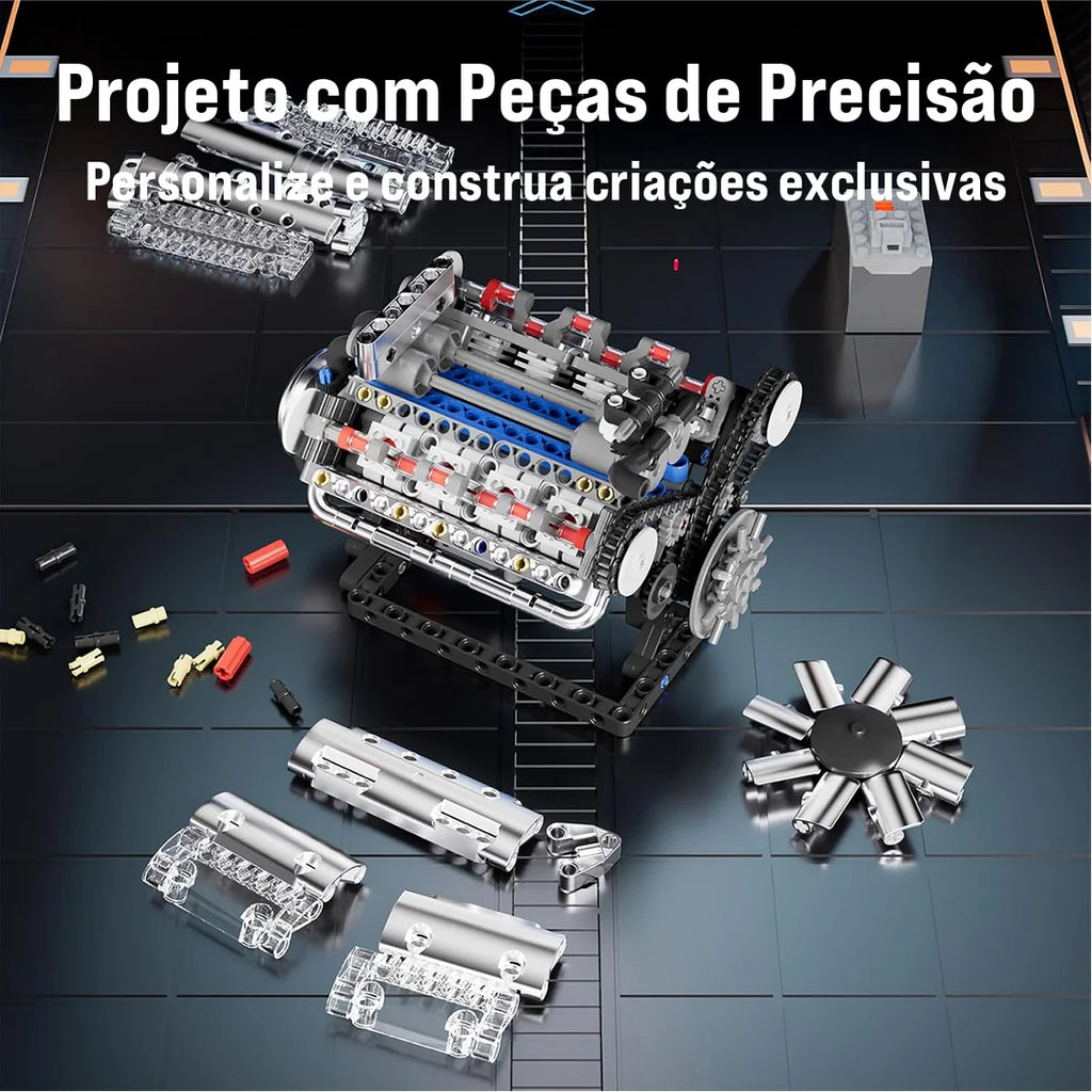 Bloco de montar de Encaixe Motor V8 Carro Esportivo 535 Peças Brinquedo Educativo de Construção P Crianças e Adultos