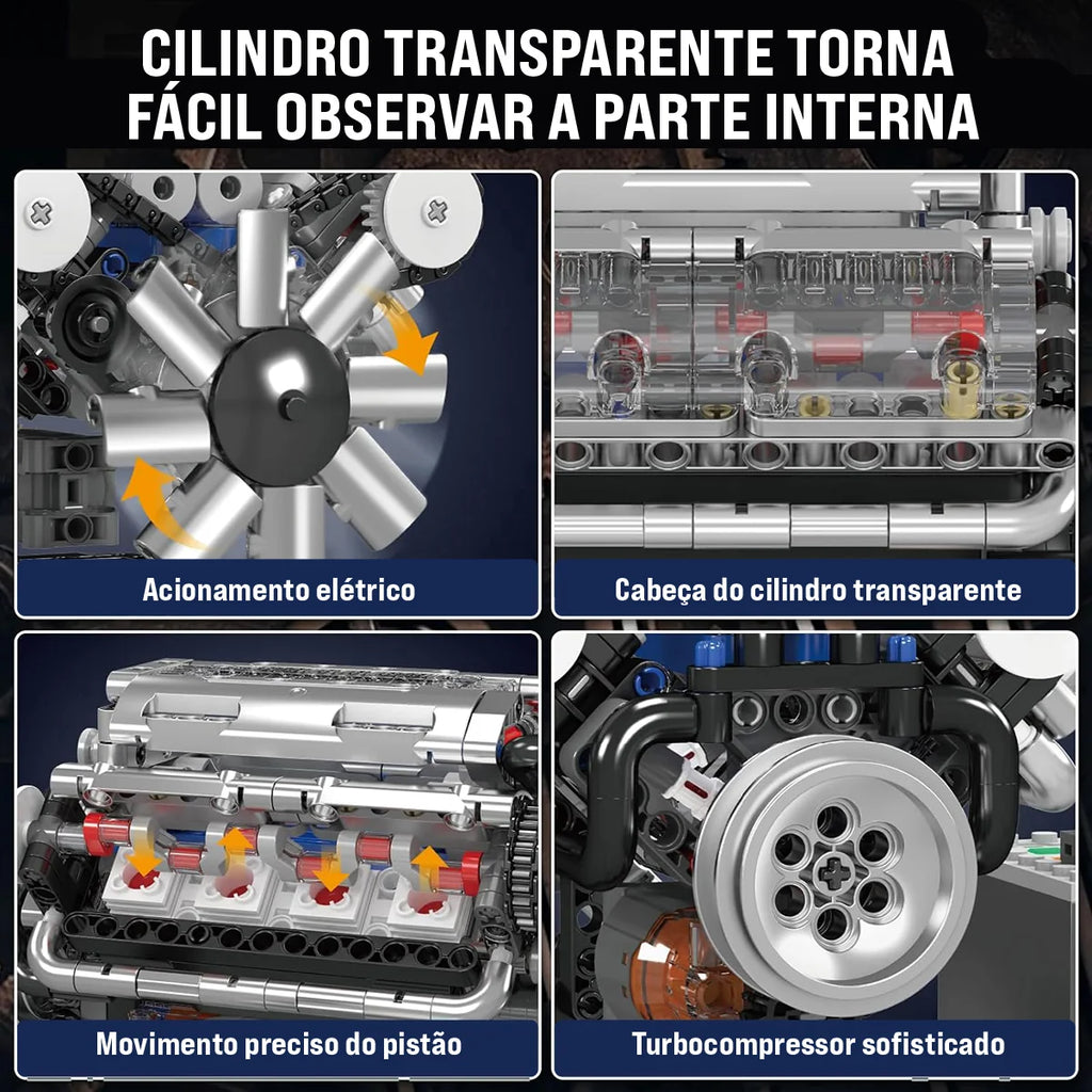 Bloco de montar de Encaixe Motor V8 Carro Esportivo 535 Peças Brinquedo Educativo de Construção P Crianças e Adultos