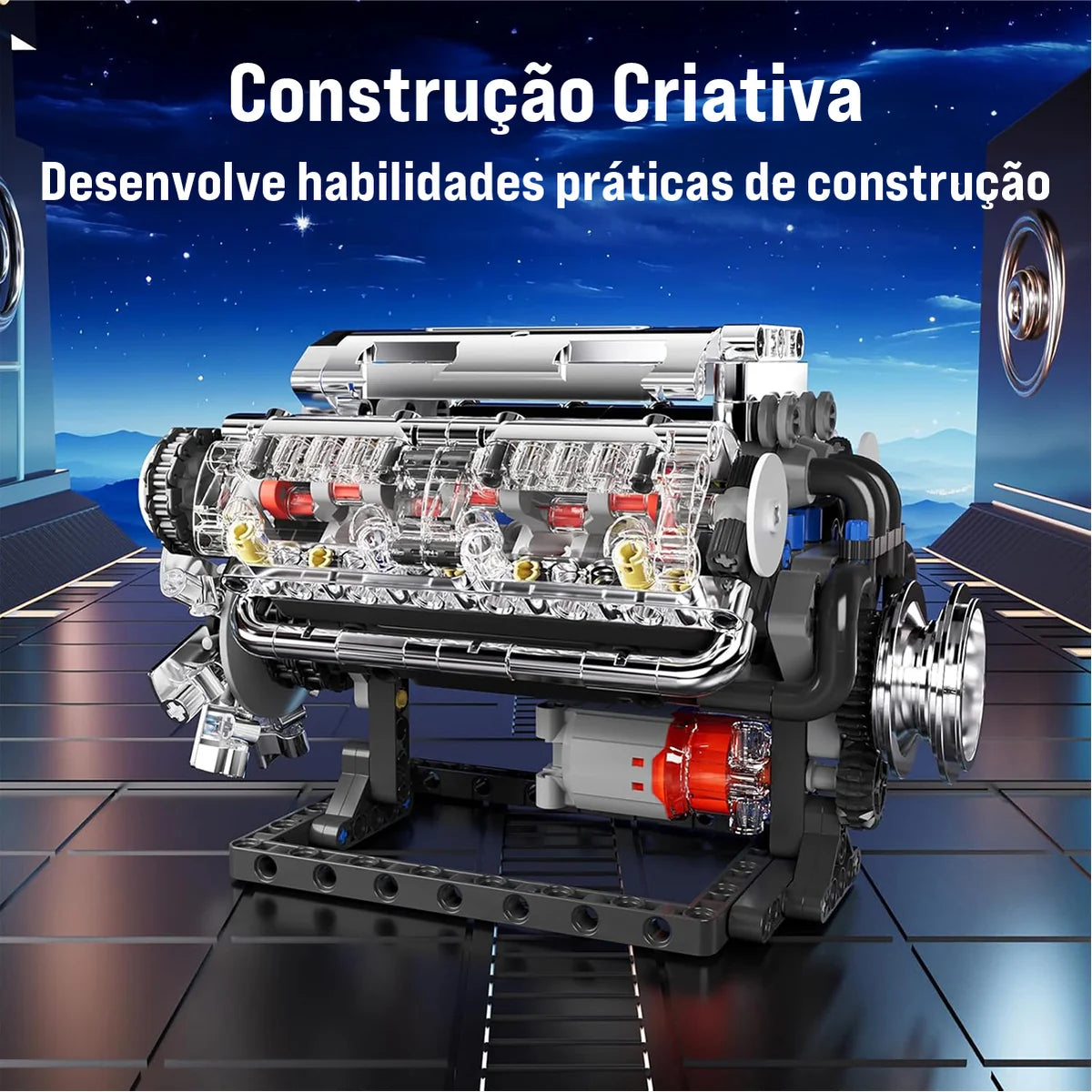 Bloco de montar de Encaixe Motor V8 Carro Esportivo 535 Peças Brinquedo Educativo de Construção P Crianças e Adultos