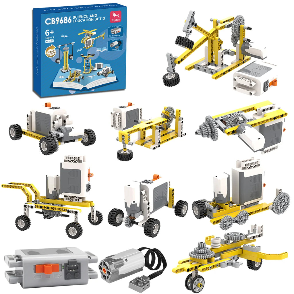 Bloco de Montar Educativo 50 em 1 com Motor 180 peças Brinquedo de Encaixar Infantil Criança Kit Monte e Desmonte Diversas Formas