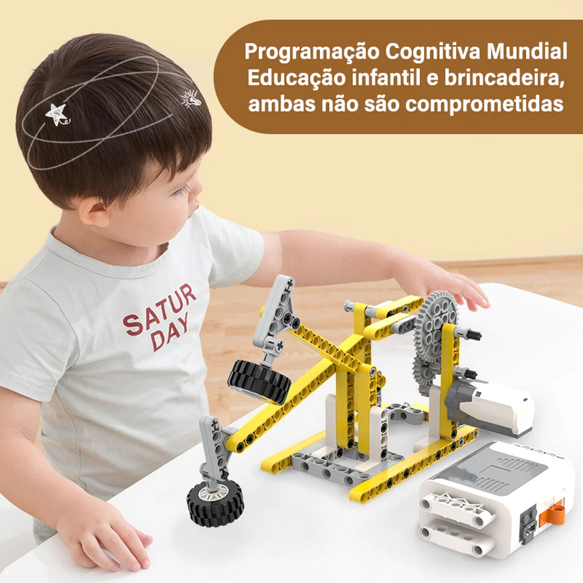 Bloco de Montar Educativo 50 em 1 com Motor 180 peças Brinquedo de Encaixar Infantil Criança Kit Monte e Desmonte Diversas Formas
