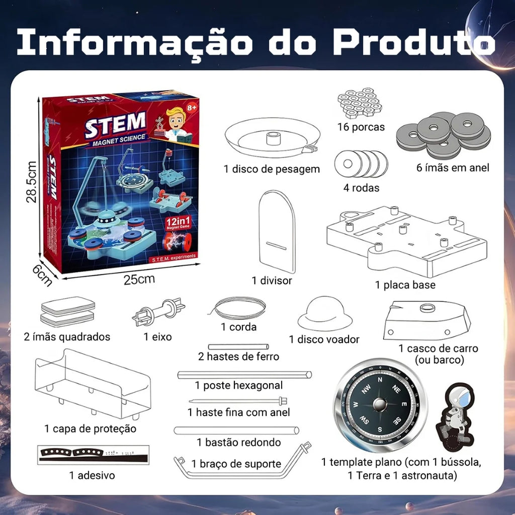 Brinquedo Educativo para crianças STEM Ímã de Montar 12 em 1 Experimento de Educação Científica Infantil Ciência