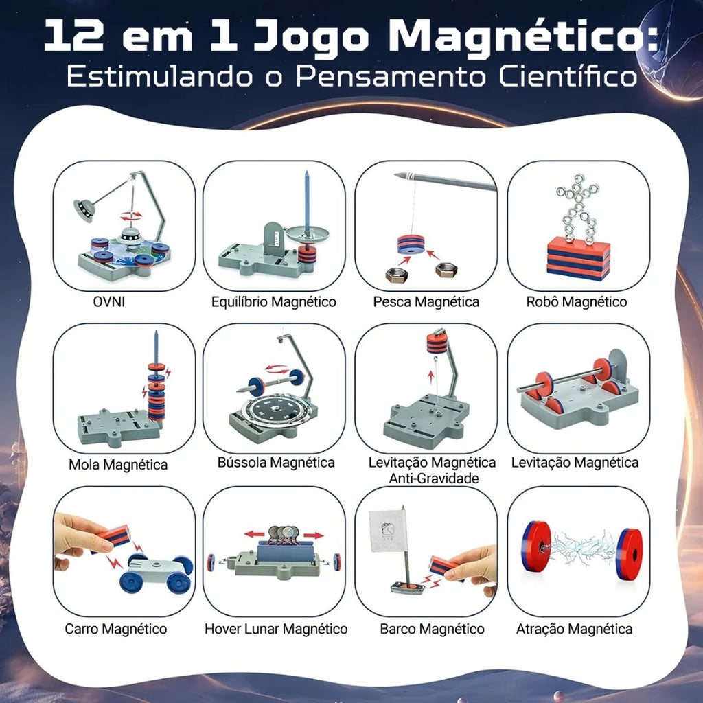 Brinquedo Educativo para crianças STEM Ímã de Montar 12 em 1 Experimento de Educação Científica Infantil Ciência
