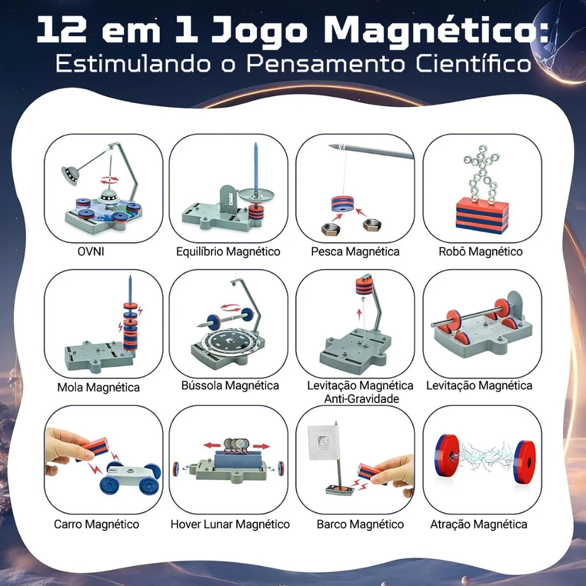 Brinquedo Educativo para crianças STEM Ímã de Montar 12 em 1 Experimento de Educação Científica Infantil Ciência