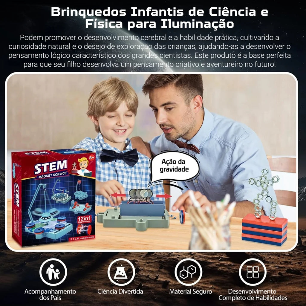 Brinquedo Educativo para crianças STEM Ímã de Montar 12 em 1 Experimento de Educação Científica Infantil Ciência