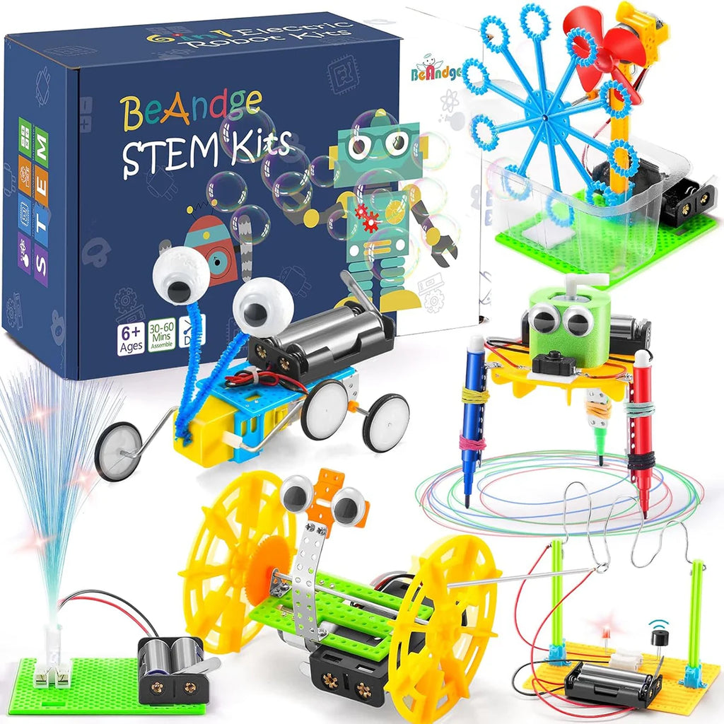 Bloco de Montar Infantil Robótica Educacional de Ciências 6 em 1 à Pilha Brinquedo Educativo de Encaixar para Crianças