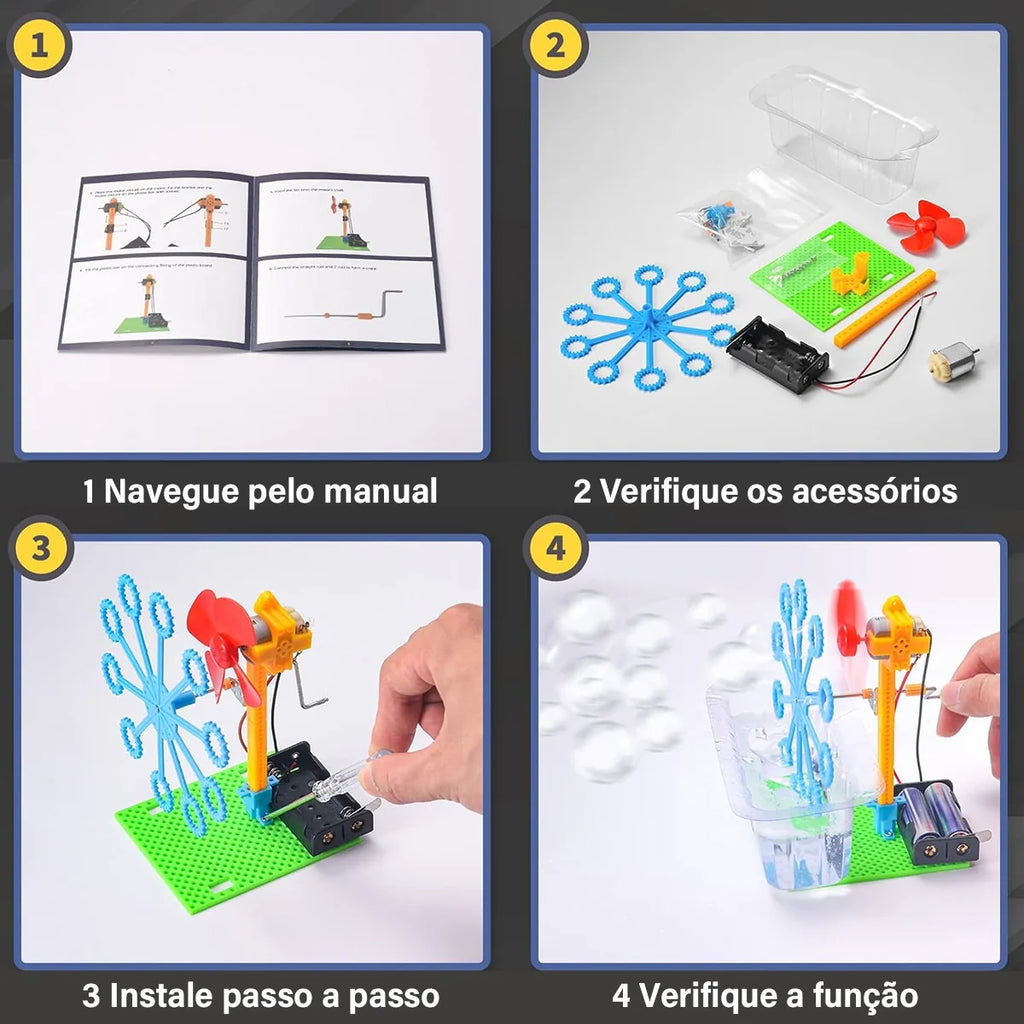 Bloco de Montar Infantil Robótica Educacional de Ciências 6 em 1 à Pilha Brinquedo Educativo de Encaixar para Crianças