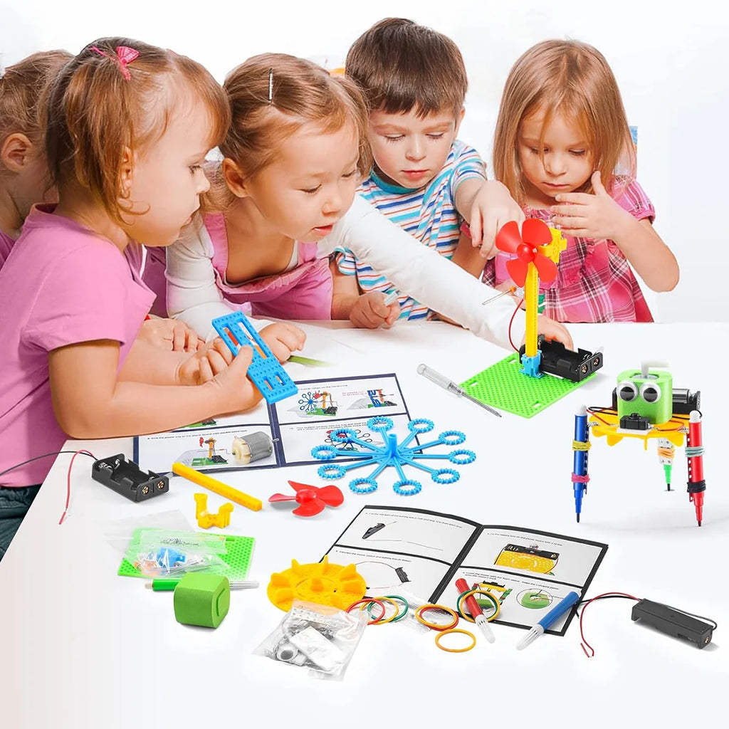 Bloco de Montar Infantil Robótica Educacional de Ciências 6 em 1 à Pilha Brinquedo Educativo de Encaixar para Crianças