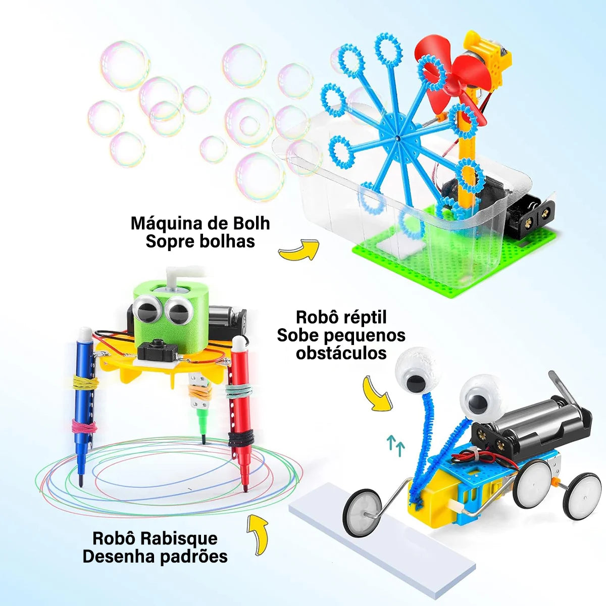 Bloco de Montar Infantil Robótica Educacional de Ciências 6 em 1 à Pilha Brinquedo Educativo de Encaixar para Crianças