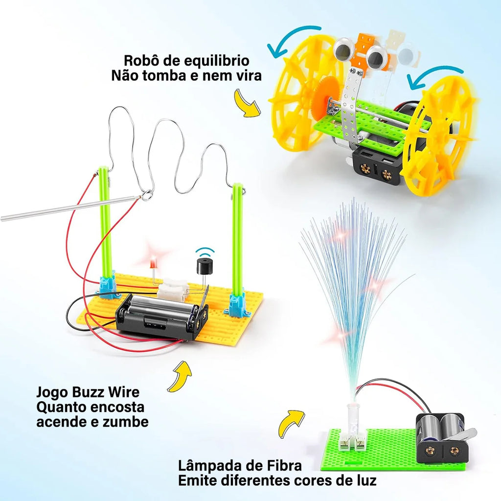 Bloco de Montar Infantil Robótica Educacional de Ciências 6 em 1 à Pilha Brinquedo Educativo de Encaixar para Crianças