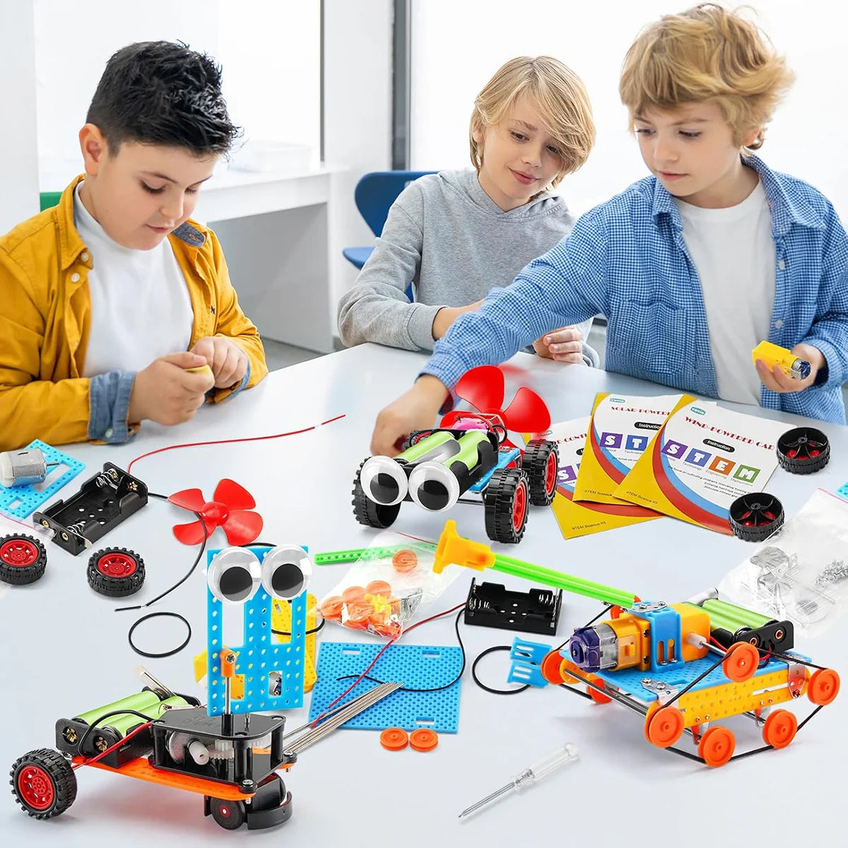 Bloco de Montar Infantil Robótica Robô Educacional de Ciências 5 em 1 à Pilha Brinquedo Educativo de Encaixar para Crianças
