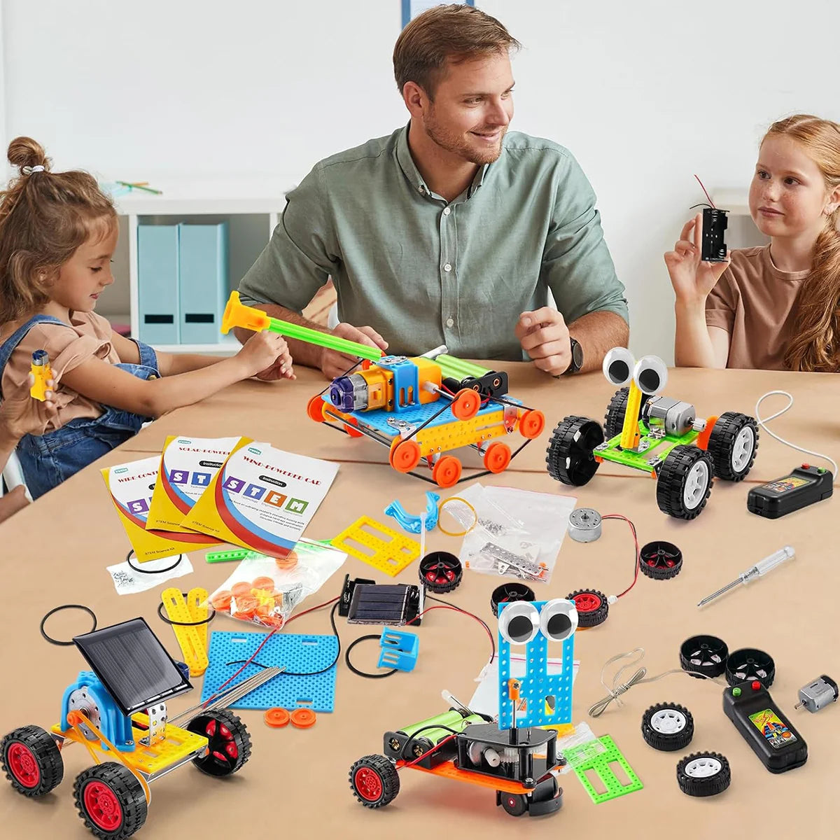 Bloco de Montar Infantil Robótica Robô Educacional de Ciências 5 em 1 à Pilha Brinquedo Educativo de Encaixar para Crianças