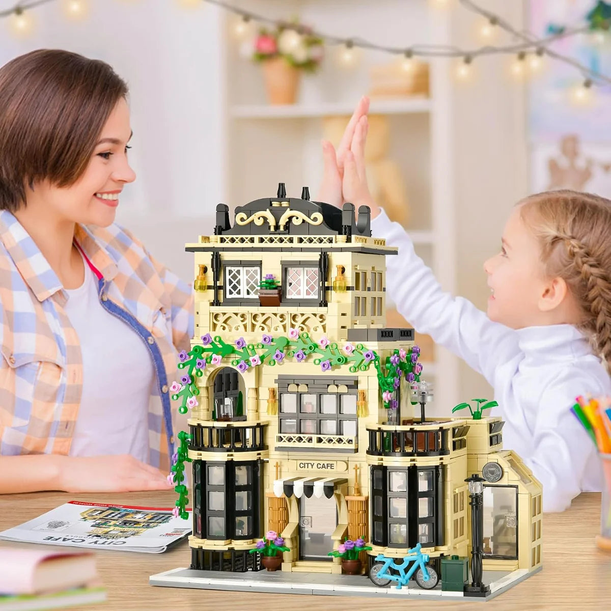 Bloco de Montar Café Puzzle 1443 Peças de Encaixar Com Luzes LED Crianças Adulto Adolescentes Infantil Bloco de Construção Decoração Colecionador