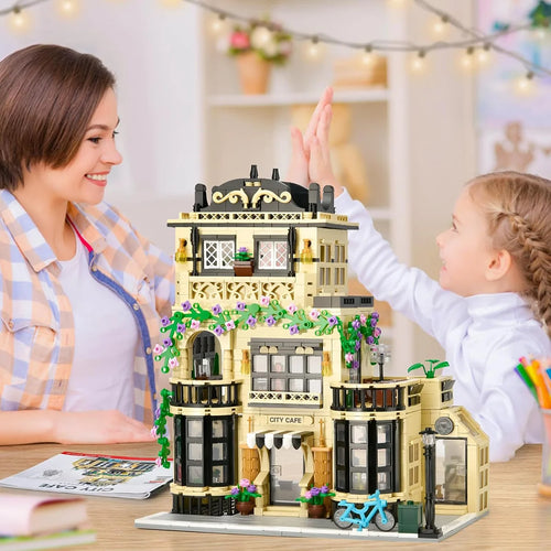 Bloco de Montar Café Puzzle 1443 Peças de Encaixar Com Luzes LED Crianças Adulto Adolescentes Infantil Bloco de Construção Decoração Colecionador