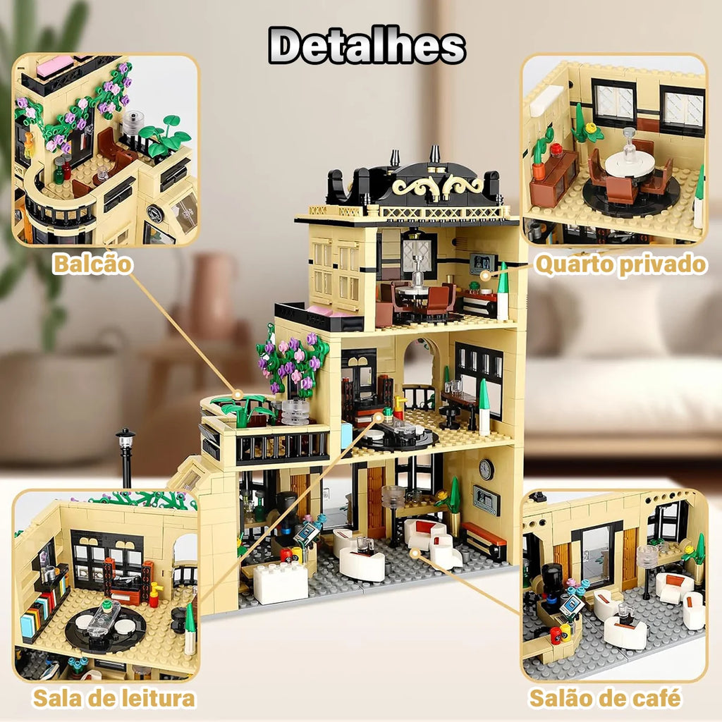 Bloco de Montar Café Puzzle 1443 Peças de Encaixar Com Luzes LED Crianças Adulto Adolescentes Infantil Bloco de Construção Decoração Colecionador