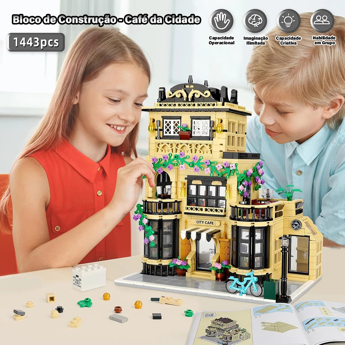 Bloco de Montar Café Puzzle 1443 Peças de Encaixar Com Luzes LED Crianças Adulto Adolescentes Infantil Bloco de Construção Decoração Colecionador