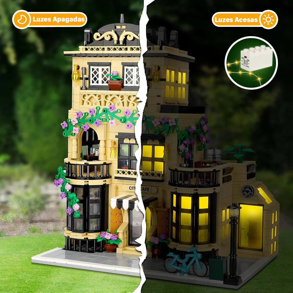 Bloco de Montar Café Puzzle 1443 Peças de Encaixar Com Luzes LED Crianças Adulto Adolescentes Infantil Bloco de Construção Decoração Colecionador