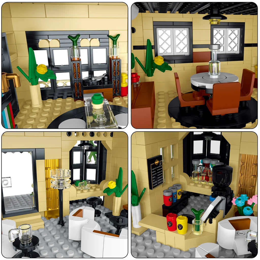 Bloco de Montar Café Puzzle 1443 Peças de Encaixar Com Luzes LED Crianças Adulto Adolescentes Infantil Bloco de Construção Decoração Colecionador