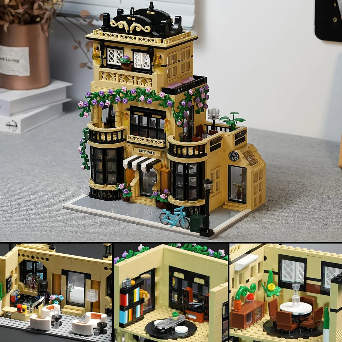 Bloco de Montar Café Puzzle 1443 Peças de Encaixar Com Luzes LED Crianças Adulto Adolescentes Infantil Bloco de Construção Decoração Colecionador