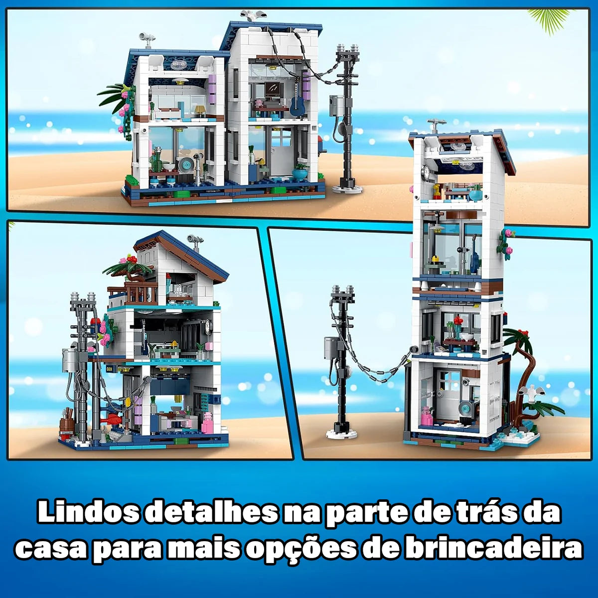 Bloco de Montar Casa da Praia 813 Peças de Encaixar Com Luzes LED Crianças Adulto Adolescentes Infantil Bloco de Construção Decoração Colecionador
