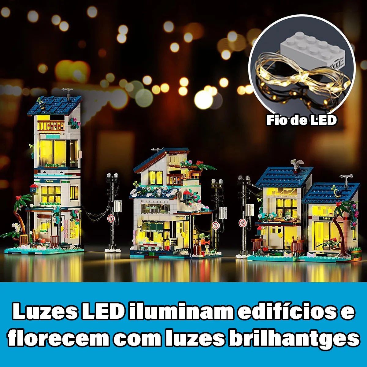 Bloco de Montar Casa da Praia 813 Peças de Encaixar Com Luzes LED Crianças Adulto Adolescentes Infantil Bloco de Construção Decoração Colecionador